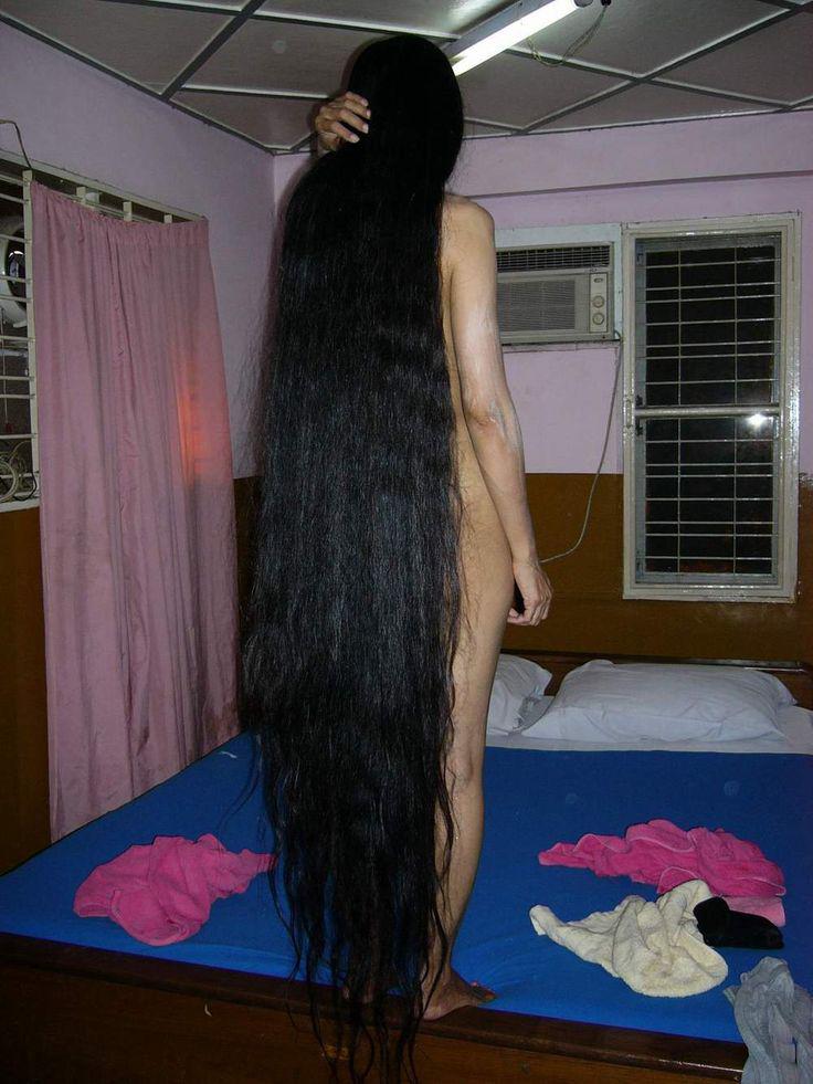 Very long hair masturbation