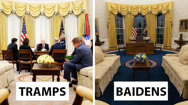 Kā atšķiras Donalda Trampa un Džo Baidena Ovālais kabinets?