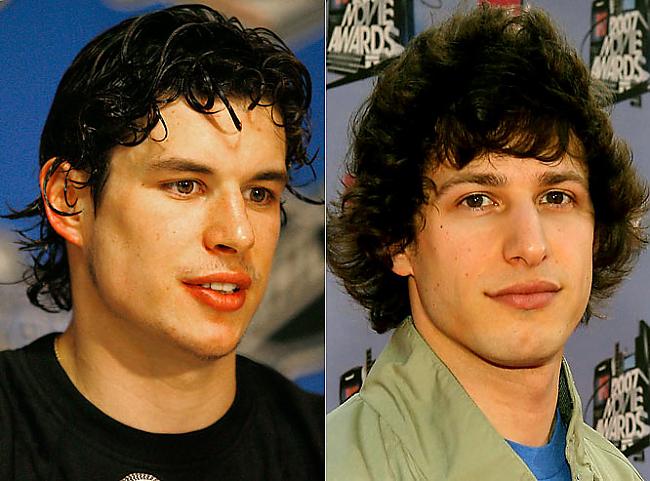 Sidney Crosby un Andy Samberg Autors: King Ring Hokejistu un aktieru vienādības.