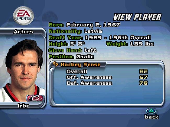 Artūrs Irbe Tajā laikā... Autors: Kobis Spēlējot nostaļģiju :) [NHL 2001]