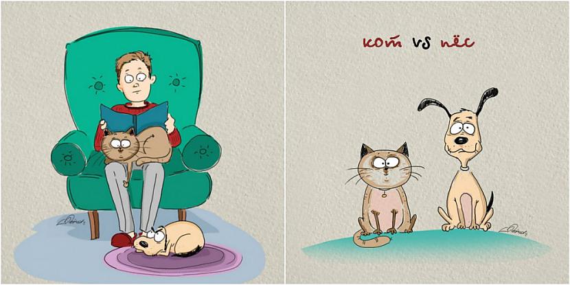 Kaķis vs suns Autors: Fosilija Mākslinieka Bird Born ilustrācijas