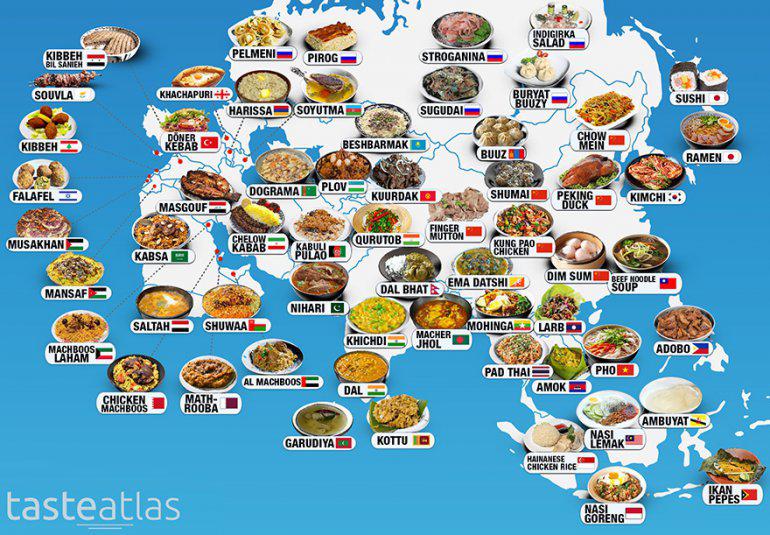 Āzijas tipiskāko ēdienu karte Autors: Moltres Dažādu valstu populārākie ēdieni apvienoti ģeogrāfijas kartēs