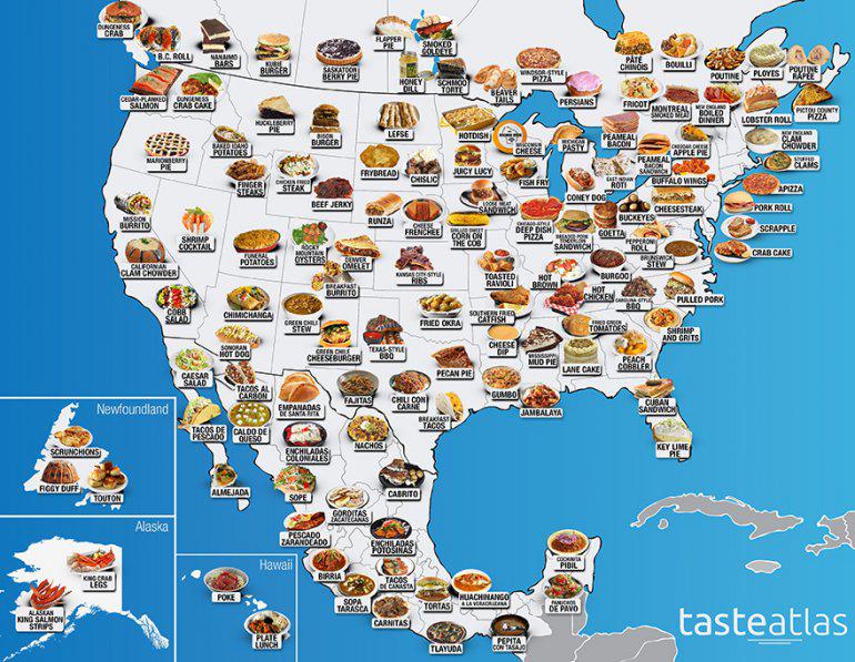 Ziemeļamerikas tipiskāko... Autors: Moltres Dažādu valstu populārākie ēdieni apvienoti ģeogrāfijas kartēs