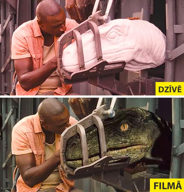 Jurassic World Autors: matilde Slavenu filmu aizkadru foto «pirms» un «pēc» apstrādes ar specefektiem