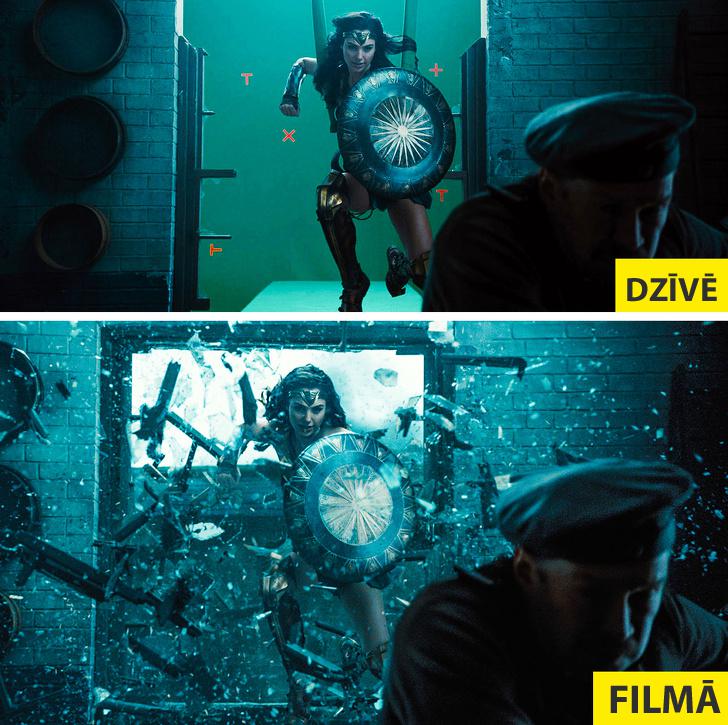 Wonder Woman Autors: matilde Slavenu filmu aizkadru foto «pirms» un «pēc» apstrādes ar specefektiem