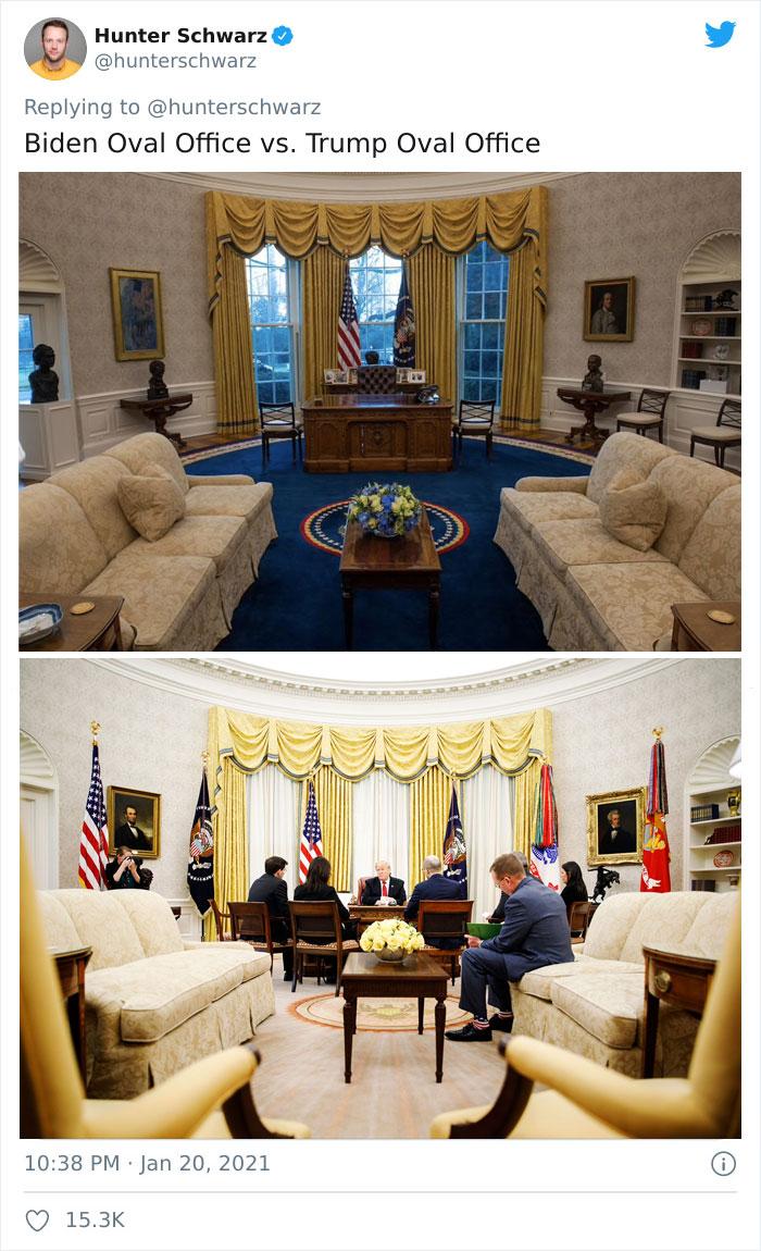 Kā jums scaronķiet vai atradāt... Autors: Lestets Kā atšķiras Donalda Trampa un Džo Baidena Ovālais kabinets?