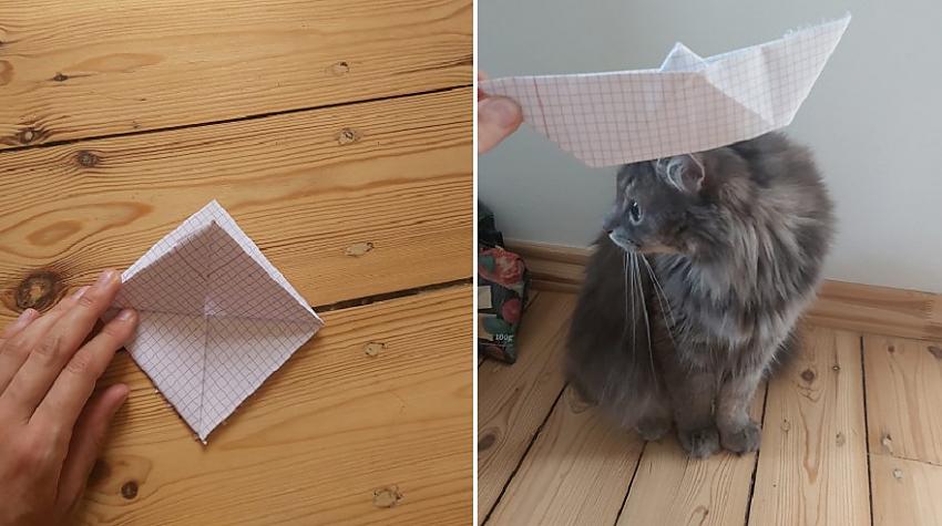 Pamācība, kā pagatavot papīra kuģīti/cepuri kaķim