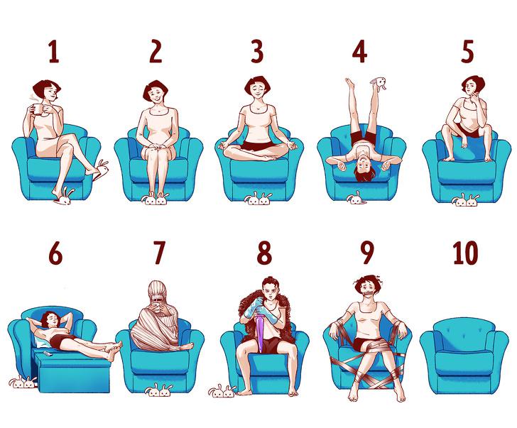 Tātad scaronīs ir 10 pozas ... Autors: matilde Interesanti: Tas, kā tu sēdi, kad esi ciemos, daudz ko atklāj par tevi