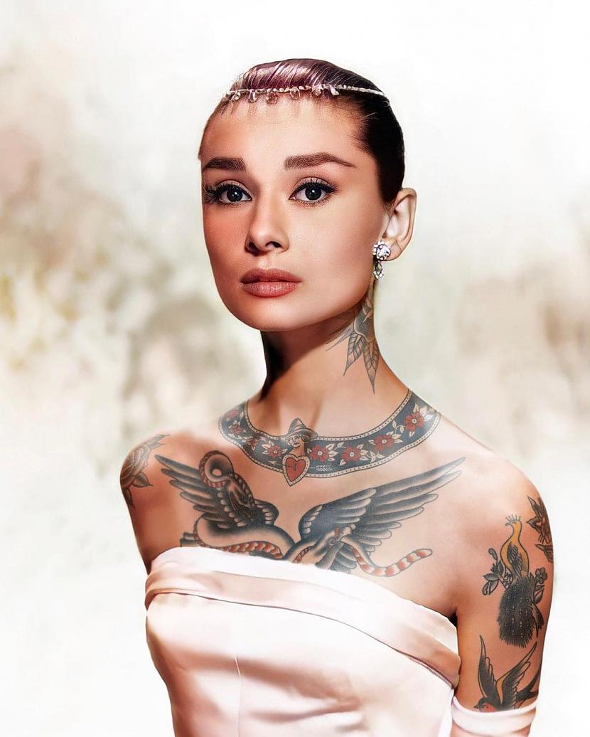 Odrija Hepbērna Autors: Zibenzellis69 Māksliniece ar Photoshop palīdzību "tetovēja" slavenas personības, lūk rezultāts