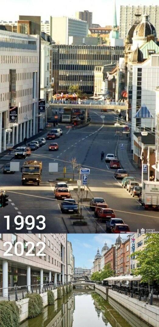 Ārhusa Dānija 1993 un 2022 g Autors: Lestets Foto: Kā laika gaitā ir mainījušās dažādas pilsētas?