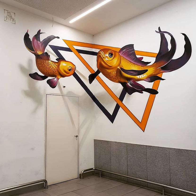Zelta zivtiņasScaronķiet ka... Autors: Zibenzellis69 Portugāļu mākslinieks veido 3D grafiti, kas izskatās tik reālistiski