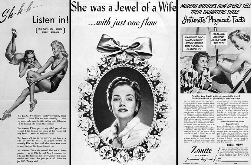 Scarono reklāmu mērķis bija ne... Autors: Zibenzellis69 Interesantas un jautras senlaicīgas sieviešu higiēnas reklāmas no 20. gs. sākuma